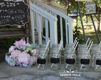 Rustic Wedding Chalkboard Labels: Mason Jar Favors, 24 Waterproof Stickers