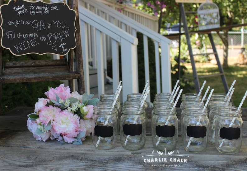 Chalkboard Wedding Favors, 24 Mason Jar Chalkboard Labels, Mason Jar Wedding Favors, Rustic Wedding Decor, Mason Jars NOT included image 1