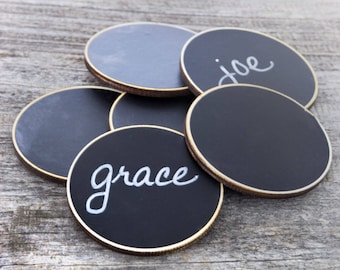 Circle Chalkboard Name Tags: Reusable Magnetic Badges, Wedding Place Cards