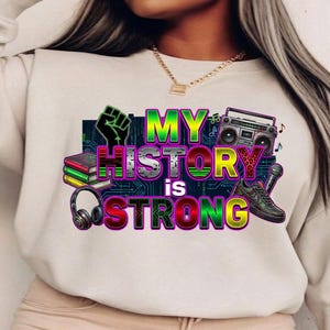 Afrocentric empowerment quote My History Is Strong, colorful urban Black culture digital art