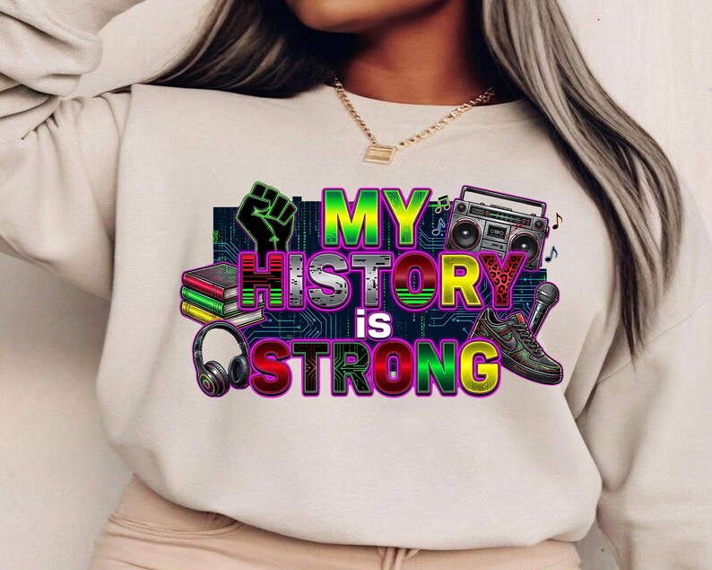 Afrocentric empowerment quote My History Is Strong, colorful urban Black culture digital art