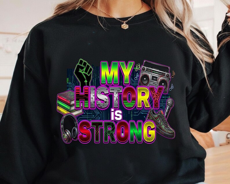 Bold Afrocentric Black culture design My History Is Strong, vibrant statement digital artwork