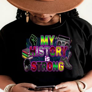 My History Is Strong cultural empowerment art, modern Afrocentric PNG for sublimation