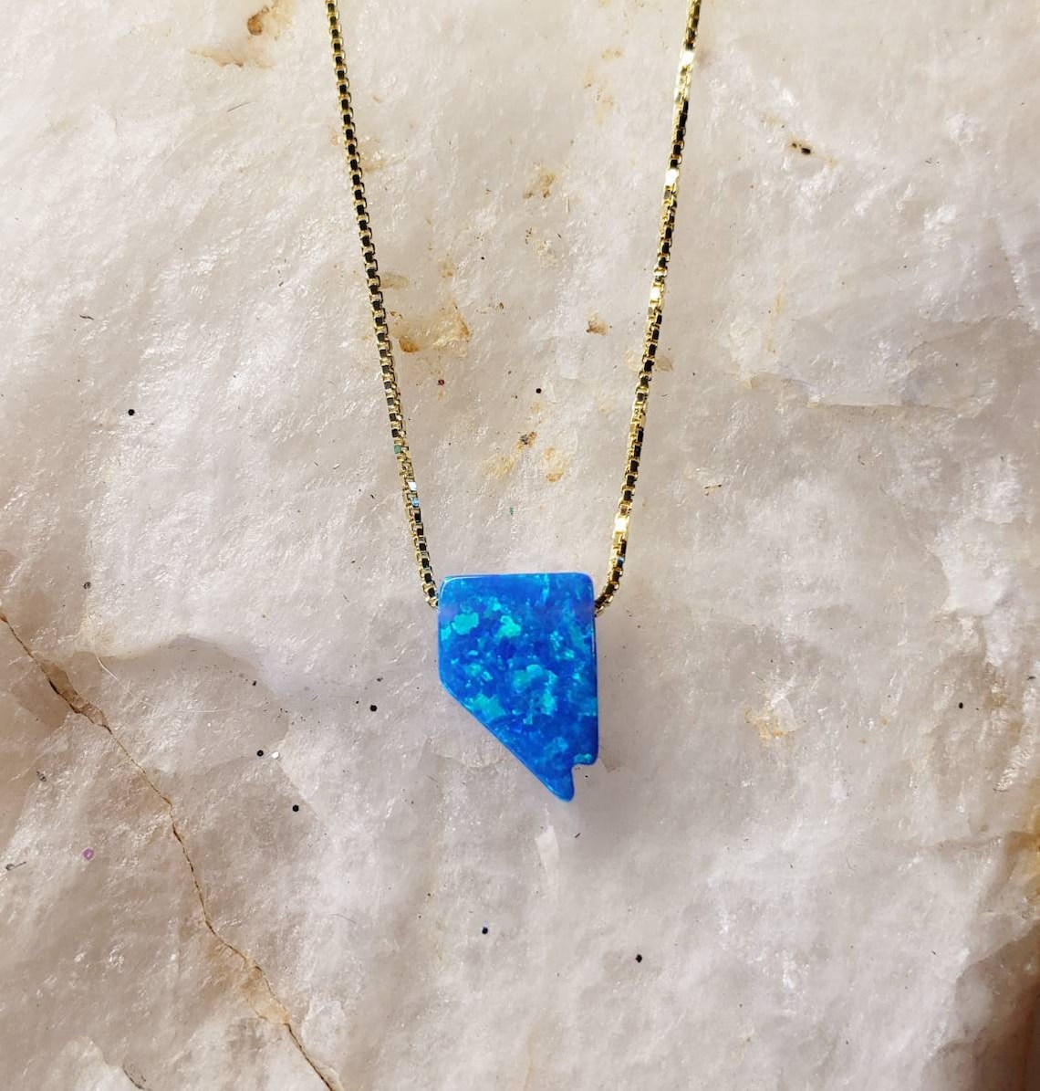 Nevada Jewelry Necklace Gold Plated Blue Fire Opal Pendant Etsy