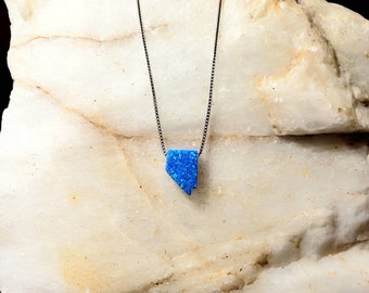 Nevada Jewelry Necklace, Sterling Silver Blue Fire Opal Pendant