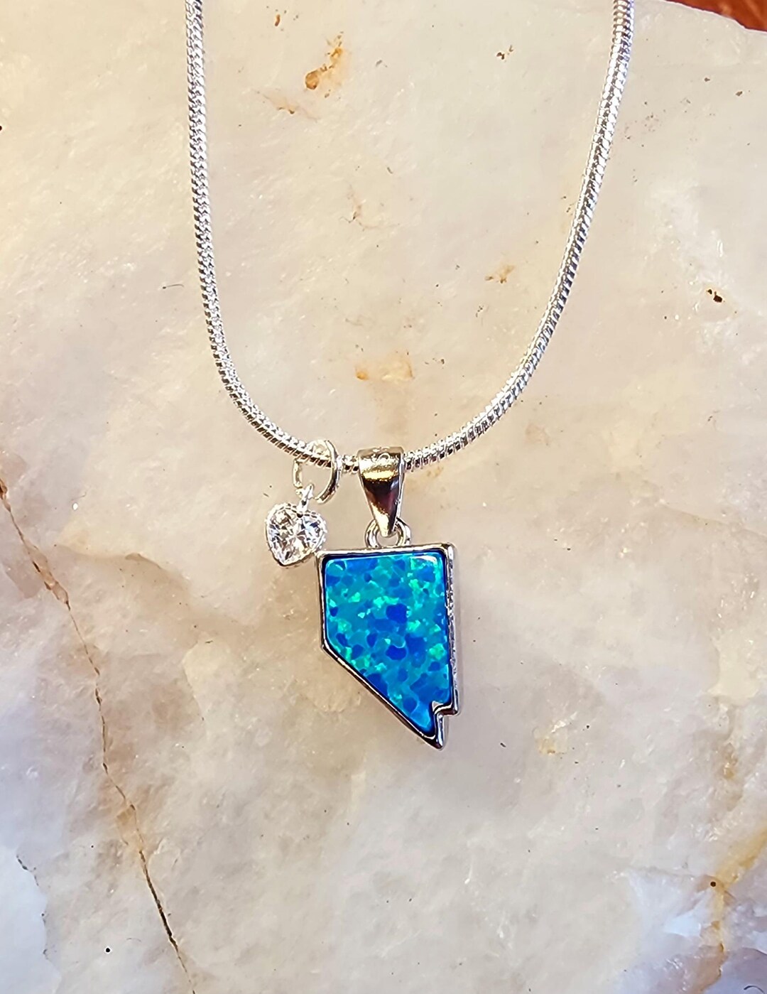 Nevada Jewelry Necklace, Sterling Silver Blue Fire Opal Pendant Etsy