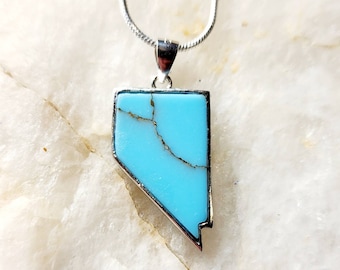 Sterling Silver Turquoise Nevada Necklace, Jewelry, Pendant