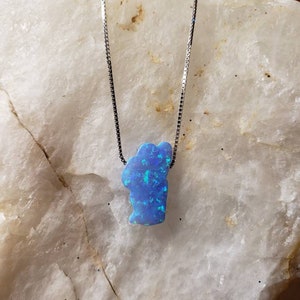 Lake Tahoe Jewelry Necklace, Sterling Silver Light Blue Fire Opal Pendant