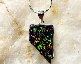 Sterling Silver Black Fire Opal Nevada Necklace, Jewelry, Pendant