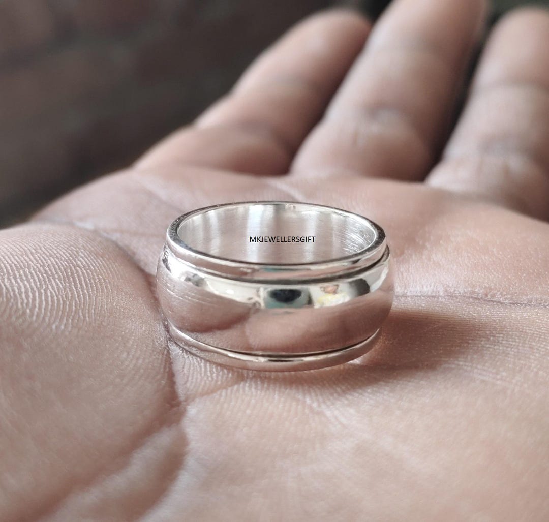 Handmade Sterling Silver Dome Spinner Ring, Wide Band Fidget Ring - Etsy