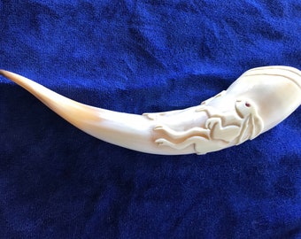 Carved Viking Double Rabbit Small Drinking Horn