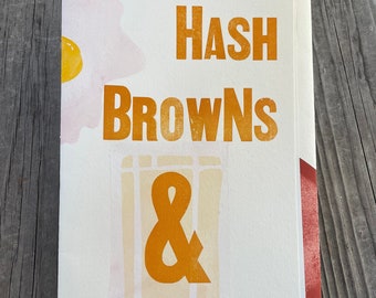 Hash Browns & Toast Book Art, Menu format, Handmade, Letterpress and Stencil