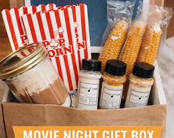 Popcorn movie night gift, seasonings and brownie mix