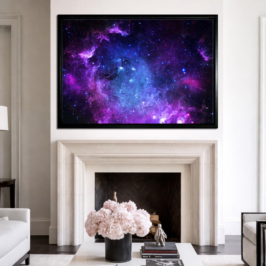 Nebula Space Wall Art Galaxy Canvas Cosmos Painting Purple Blue Large ...