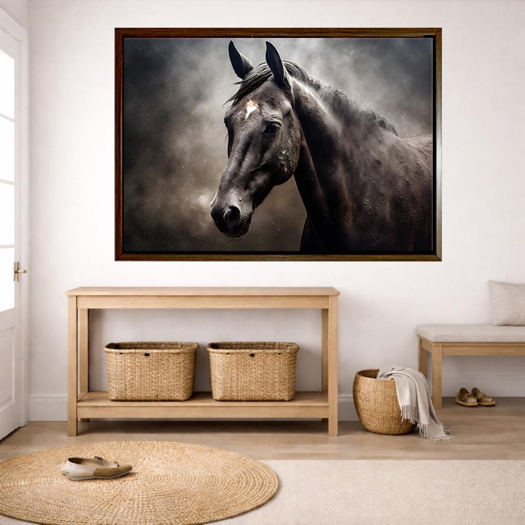 Black Horse Wall Art Equestrian Decor Cotton Canvas Print Large Animal ...