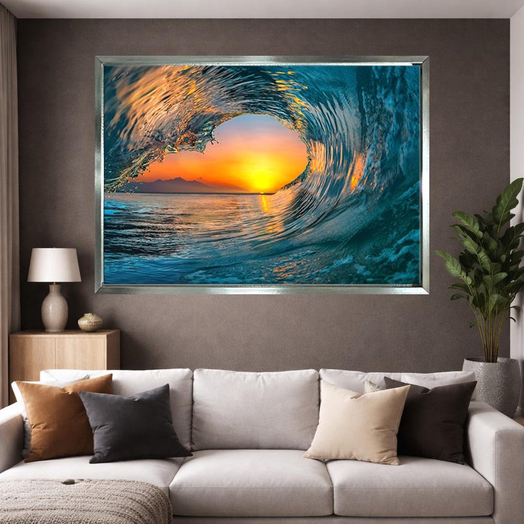 Ocean Wave Sunset Canvas Art Large Beach Decor Framed Seascape Wall ...