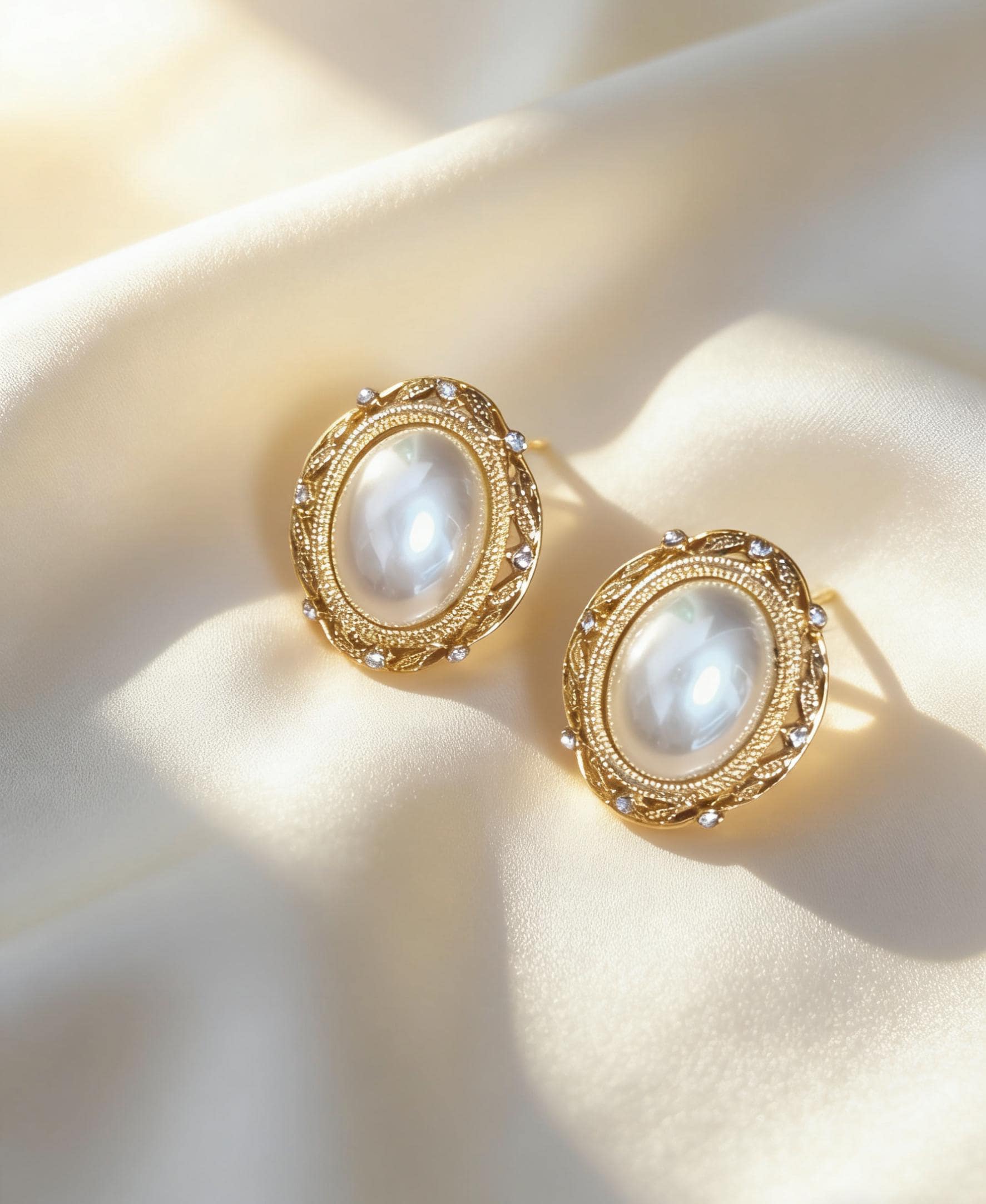 Boucles D'oreilles Perles Blanches Plaqué Or 18 Carats - Sans Nickel - Style Puces