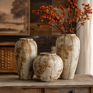 Jarrón rústico de cerámica Wabi Sabi, cerámica Japandi texturizada, decoración neutra para el hogar estilo granja, jarrón minimalista japonés para flores, acento rústico para el hogar