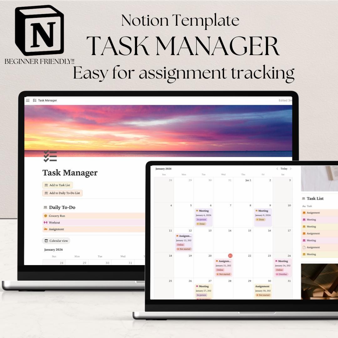 Notion Task Manager Template: Calendar & Status Tracking - Etsy