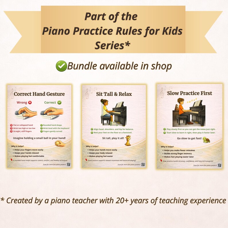 One Hand at a Time Piano Poster for Kids | Beginner Piano Coordination ...