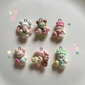 Handmade Polymer Clay Animal Charms: Tiny Kawaii Doodle Buddy Phone Charms | Made to order