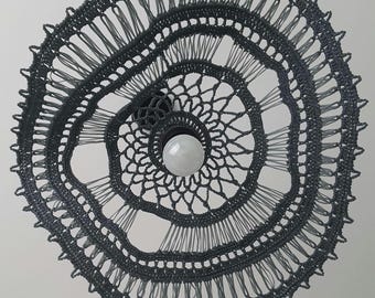 Pantalla de lámpara de punto gris / Lámpara colgante estilo bohemio, lámpara de techo para sala de estar / Forma de sombrero