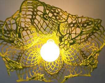Crochet Lampshade, Green Pendant Lighting, Lace Chandelier, Kitchen Island Lamp, Minimalist Lighting, Housewarming Gift