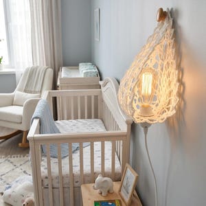 Japandi Wall Sconce, Plug-In Bedside Night Light, White Lace Sconce, Nursery Lighting, Boho Wall Decor, Gift for housewarming, Wabi Sabi