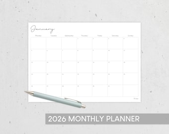 Calendario mensual 2026: Carta y A4-A0 (PDF)