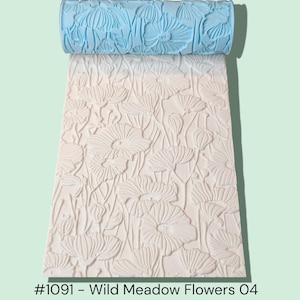 Clay Texture Roller 1091 - Wild Meadow Flowers 04 - Pottery Ceramics Polymer Tool Stamp 3D Printed Embossing Patterns Textures Designs