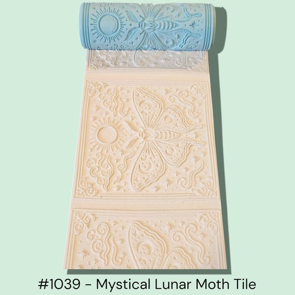 Mystical Lunar Moth Texture Roller | Clay Roller 1039 for Pottery & Polymer Clay | Ceramic Pattern Tool | Embossing Stamp | 3D Printed