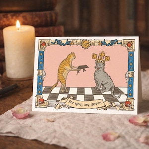 Tarjeta de San Valentín con gatos medievales