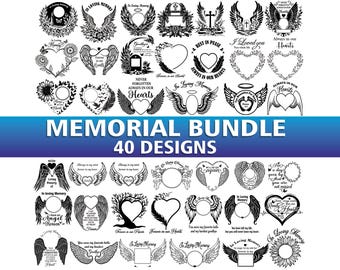 Memorial SVG PNG Bundle, Loss, remembrance, Angel wings, sympathy, funeral, Cricut Memorial Designs