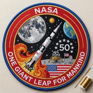Apollo 11 Moon Mission Inspired Patch Space Rocket Astronaut Embroidered Iron Sew Jacket Hat Backpack