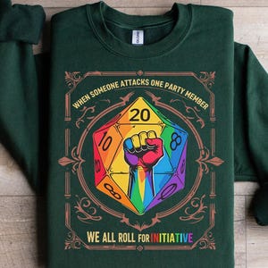 When Someone Attacks One Party Member We All Roll for Initiative T-Shirt, LGBT Shirt, DnD Pride Month Apparel, LQBTQ Pride Gift, Party Tee