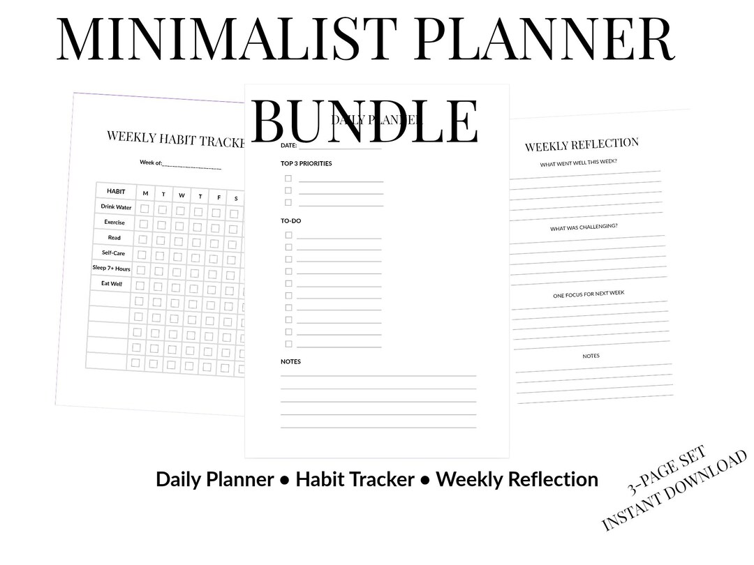 Minimalist Planner Bundle Printable | Daily Planner, Habit Tracker ...