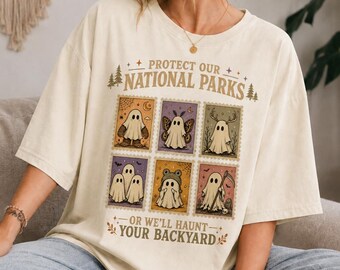 Cryptid National Parks Comfort Colors Shirt, Protect Our National Parks Ghost Shirt, Cute Halloween Ghost Tee, Vintage Spooky Nature T-Shirt