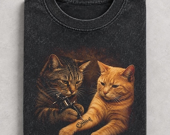 Funny Tattoo Cat Shirt, Cat Tattoo Artist Graphic Tee, Vintage Cat Lover Gift, Tattoo Machine Cat T-Shirt, Cute Pet Lover Unisex Tee