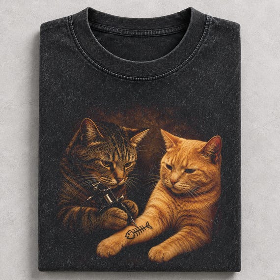 Funny Tattoo Cat Shirt, Cat Tattoo Artist Graphic Tee, Vintage Cat Lover Gift, Tattoo Machine Cat T-Shirt, Cute Pet Lover Unisex Tee