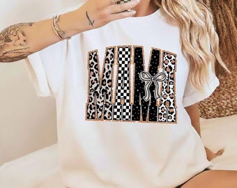Mama Coquette Shirt, Retro Leopard Checkered Bow Tee, Trendy Mama Graphic T-Shirt, Vintage Mom Style Top, Gift for Mom