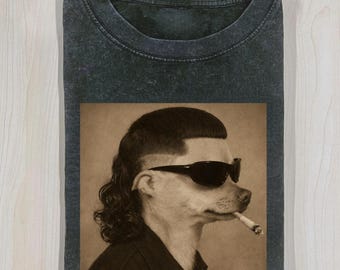 Funny Mullet Dog Shirt, Vintage Smoking Dog Tee, Cool Retro Animal T-Shirt, Meme Dog Graphic Shirt, Funny Street Style Dog Tee