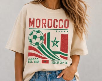 Morocco Soccer World 2026 Shirt, Vintage Morocco Football Comfort Colors Tee, Morocco National Team Fan Shirt, Soccer Fan Gift