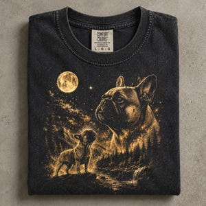 French Bulldog Howling at the Moon Comfort Colors Shirt, Vintage Frenchie Dog Lover Tee, Retro French Bulldog Graphic T-Shirt