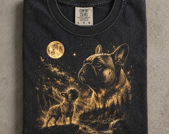 French Bulldog Howling at the Moon Comfort Colors Shirt, Vintage Frenchie Dog Lover Tee, Retro French Bulldog Graphic T-Shirt