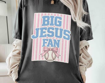 Big Jesus Fan Shirt, Preppy Christian Graphic Tee, Faith Inspired Striped Design, Unisex Casual T-Shirt, Gift for Believers