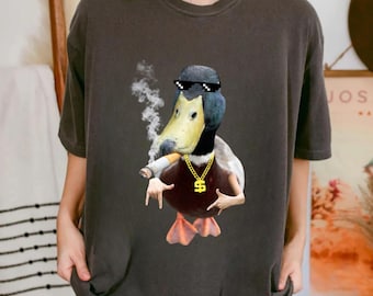 Funny Smoking Duck Shirt, Hip Hop Duck Graphic Tee, Meme Animal T-Shirt, Cool Gangster Duck Shirt, Funny Street Style Duck Tee