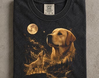 Labrador Retriever Howling at the Moon Comfort Colors Shirt, Vintage Golden Lab Graphic T-Shirt, Full Moon Wilderness Shirt