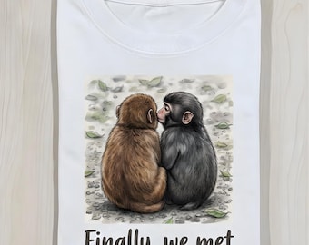 Adorable Couple Monkeys T-Shirt, Cute Animal Friendship Tee, 'Finally We Met' Graphic Shirt, Gift for Animal Lovers