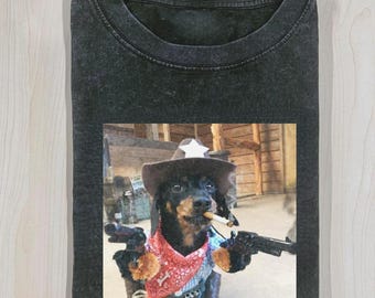 Funny Cowboy Dog Shirt, Weird Dog Meme Tee, Vintage Animal Graphic T-Shirt, Unisex Casual Top, Gift for Dog Lovers