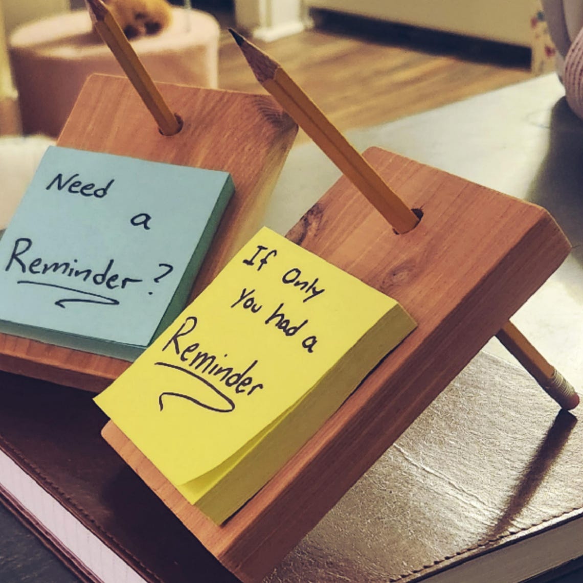 Handmade Wooden Sticky Note Holder With Pencil Prop Stand | Unique Desk ...